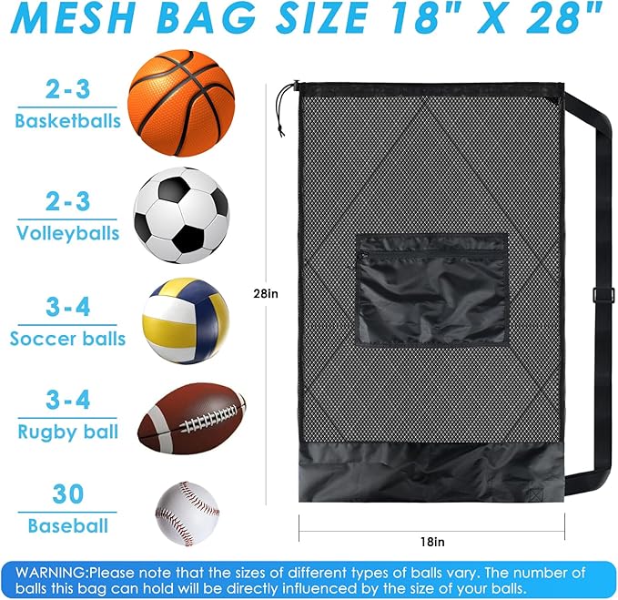 Sports Mesh Bag Sports Equipment Bags Heavy Duty Drawstring Backpack Sport Balls Bag for Beach, Travel, Gym, Swimming Gear with Shoulder Strap