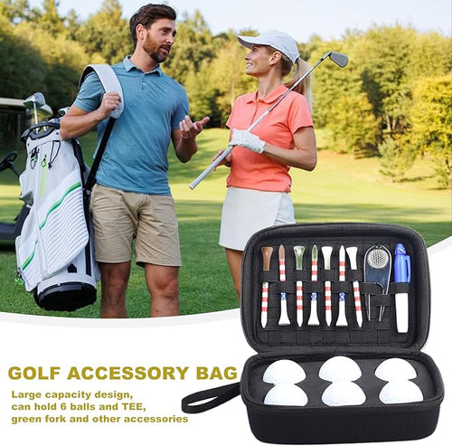 Golf Accessories Case, Golf Tee Holder, Golf Ball Holder, Golf Hat Clip Marker Holder, Golf Storage Bag Organizer, Golf Gift for Men, Women, 6 Balls Max Storage