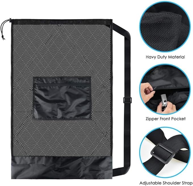 Sports Mesh Bag Sports Equipment Bags Heavy Duty Drawstring Backpack Sport Balls Bag for Beach, Travel, Gym, Swimming Gear with Shoulder Strap
