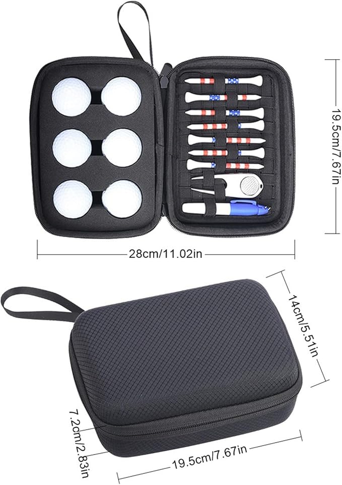 Golf Accessories Case, Golf Tee Holder, Golf Ball Holder, Golf Hat Clip Marker Holder, Golf Storage Bag Organizer, Golf Gift for Men, Women, 6 Balls Max Storage