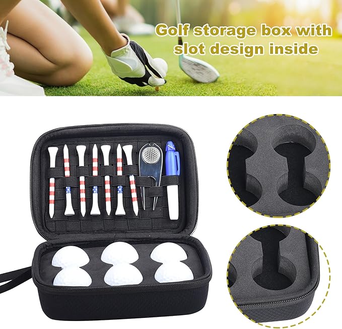 Golf Accessories Case, Golf Tee Holder, Golf Ball Holder, Golf Hat Clip Marker Holder, Golf Storage Bag Organizer, Golf Gift for Men, Women, 6 Balls Max Storage