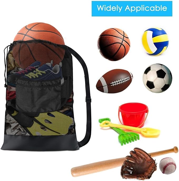 Sports Mesh Bag Sports Equipment Bags Heavy Duty Drawstring Backpack Sport Balls Bag for Beach, Travel, Gym, Swimming Gear with Shoulder Strap