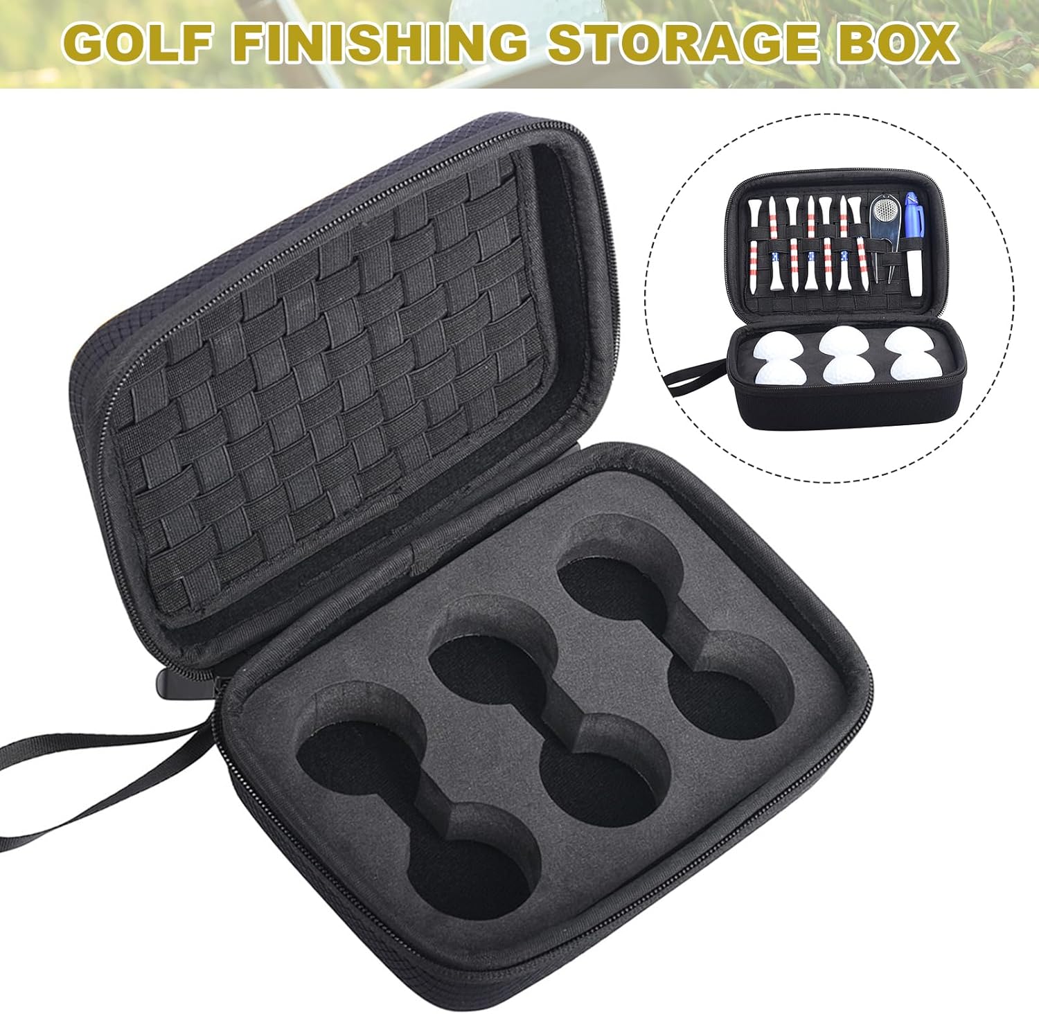Golf Accessories Case, Golf Tee Holder, Golf Ball Holder, Golf Hat Clip Marker Holder, Golf Storage Bag Organizer, Golf Gift for Men, Women, 6 Balls Max Storage