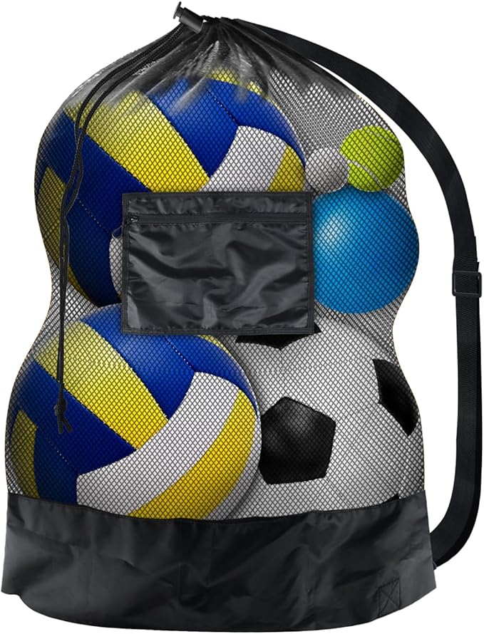 Sports Mesh Bag Sports Equipment Bags Heavy Duty Drawstring Backpack Sport Balls Bag for Beach, Travel, Gym, Swimming Gear with Shoulder Strap
